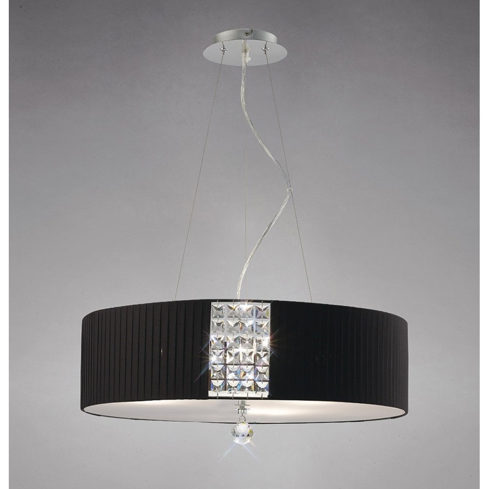 Evelyn Pendant Round With Black Shade 5 Light Polished Chrome/Crystal