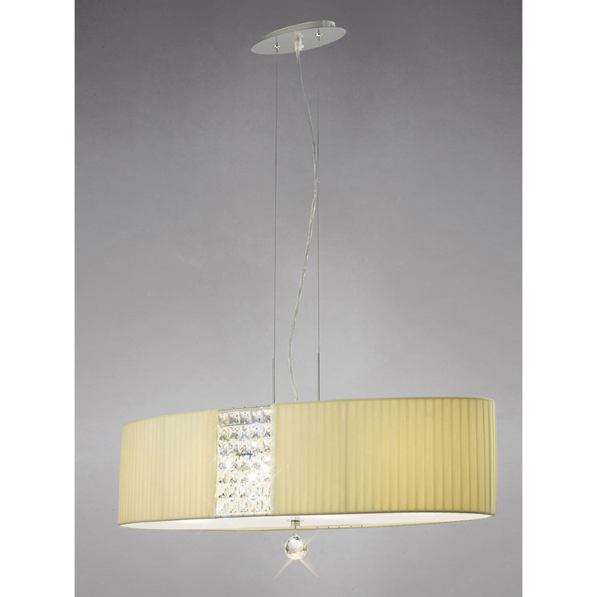 Evelyn Pendant Round With Cream Shade 5 Light Polished Chrome/Crystal