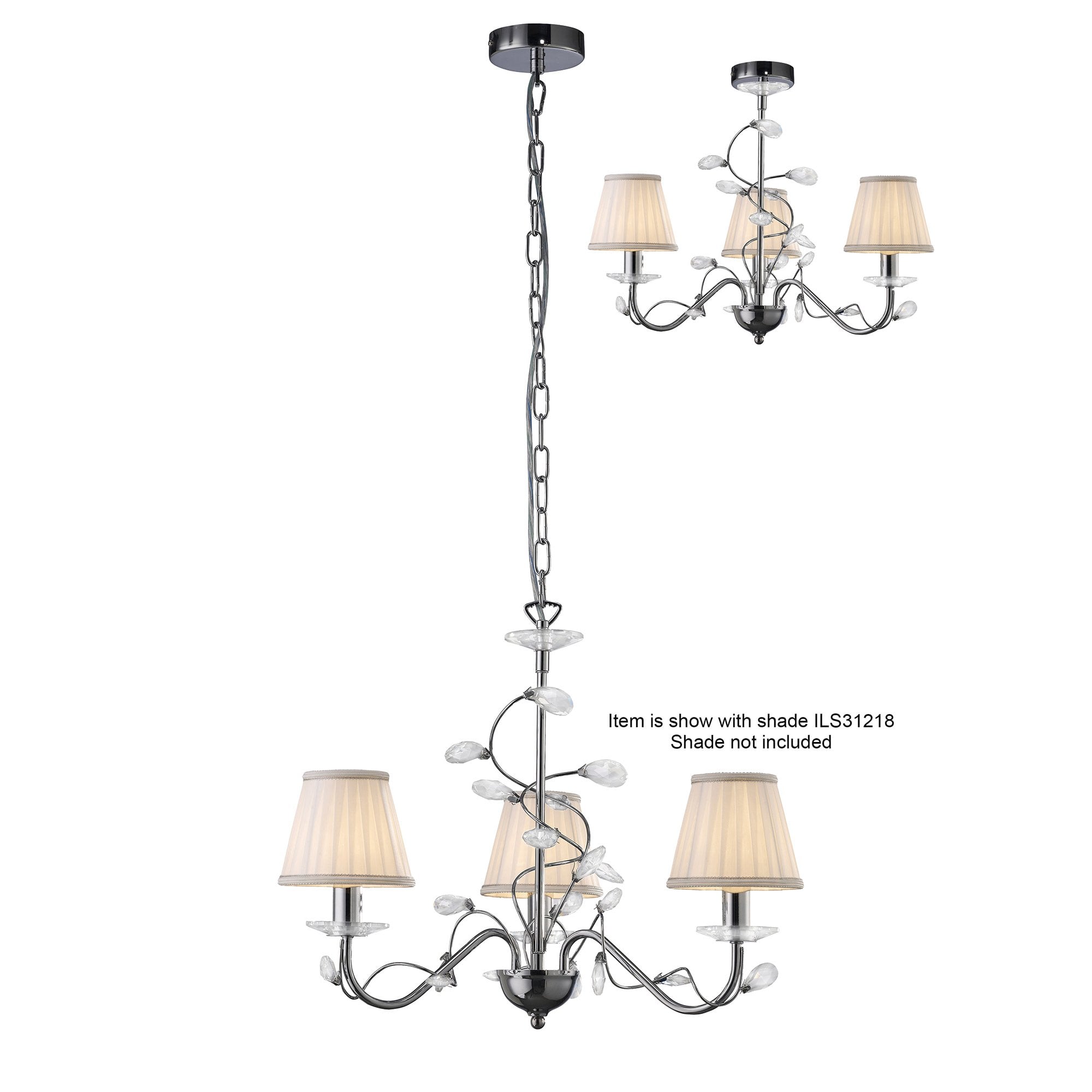 Willow Pendant Without Shade 3 Light Polished Chrome/Crystal