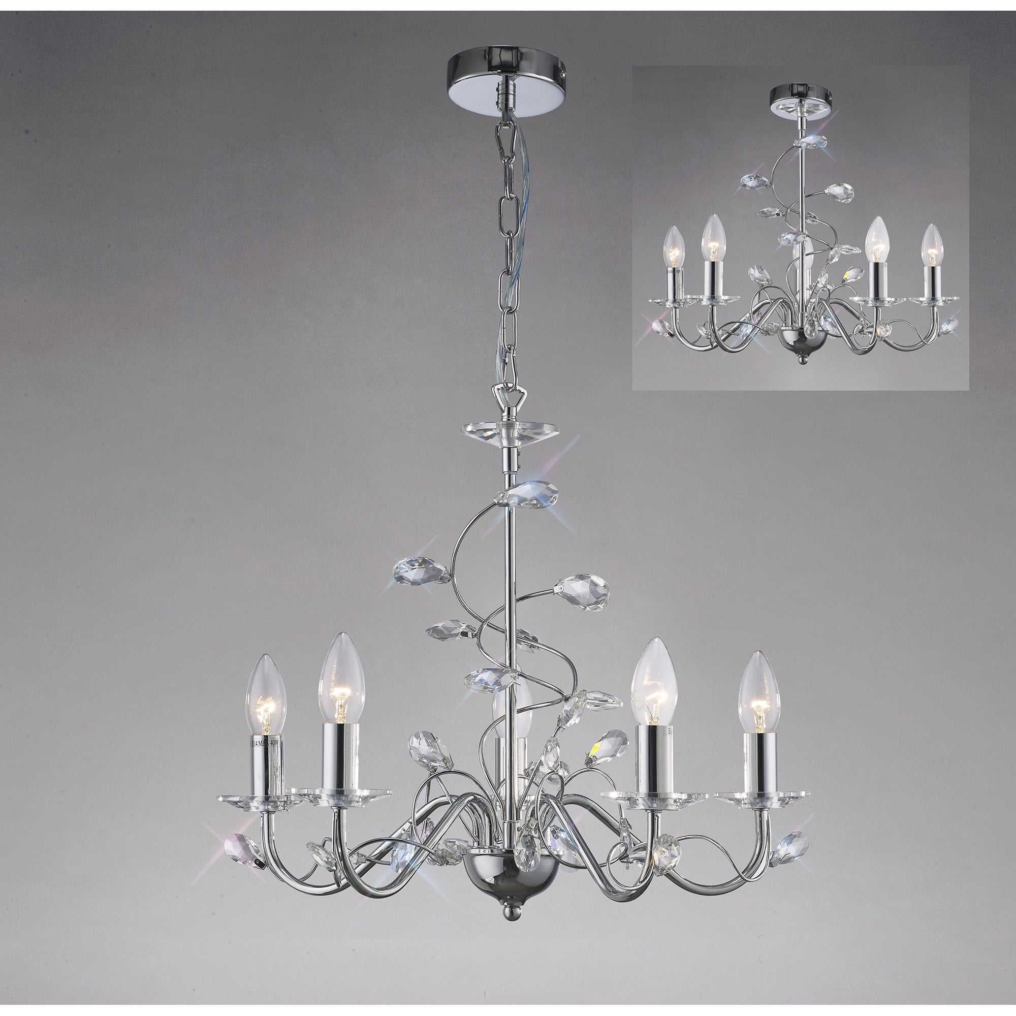 Willow Pendant Without Shade 5 Light Polished Chrome/Crystal