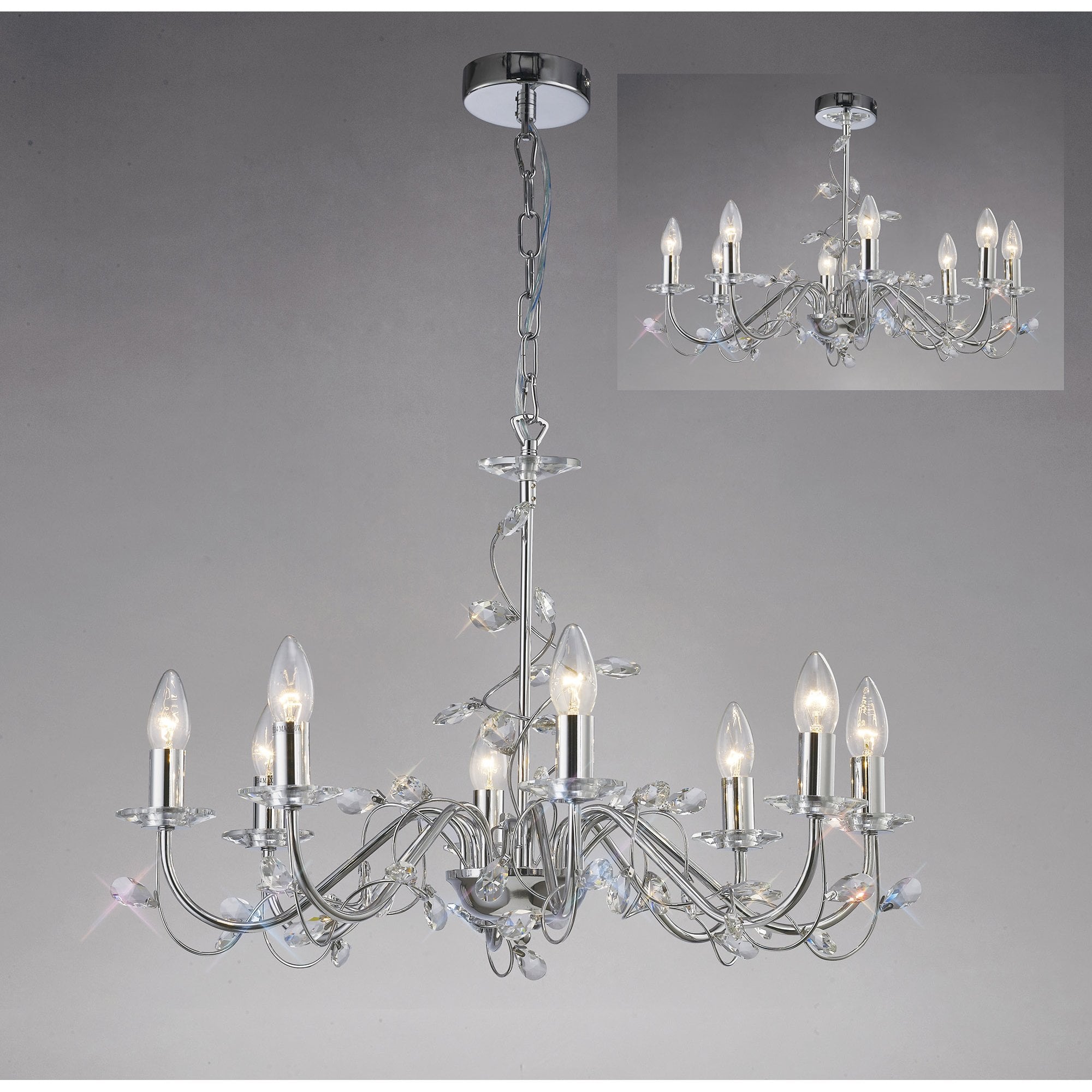 Willow Pendant Without Shade 8 Light Polished Chrome/Crystal