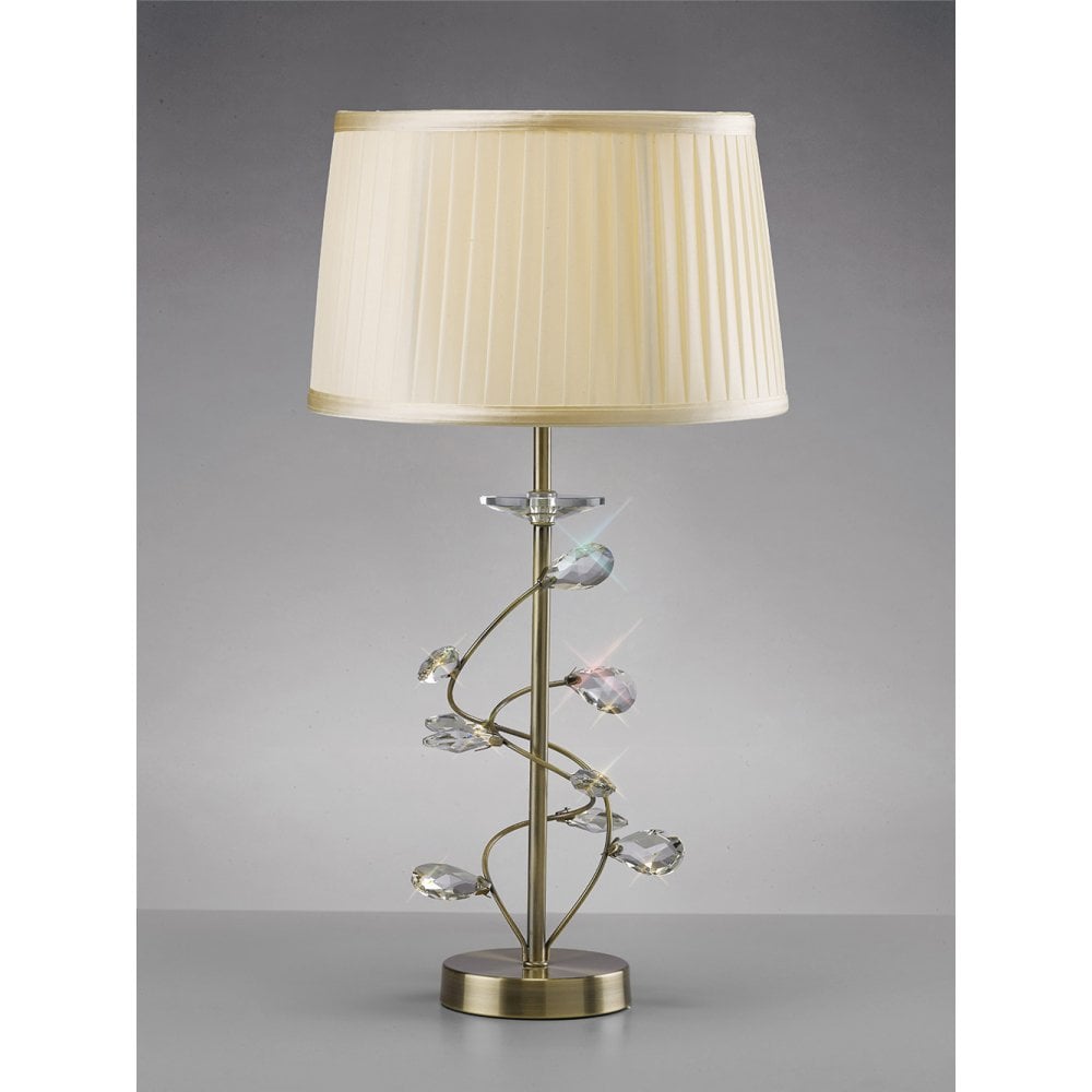 Willow Table Lamp With Cream Shade 1 Light Antique Brass/Crystal