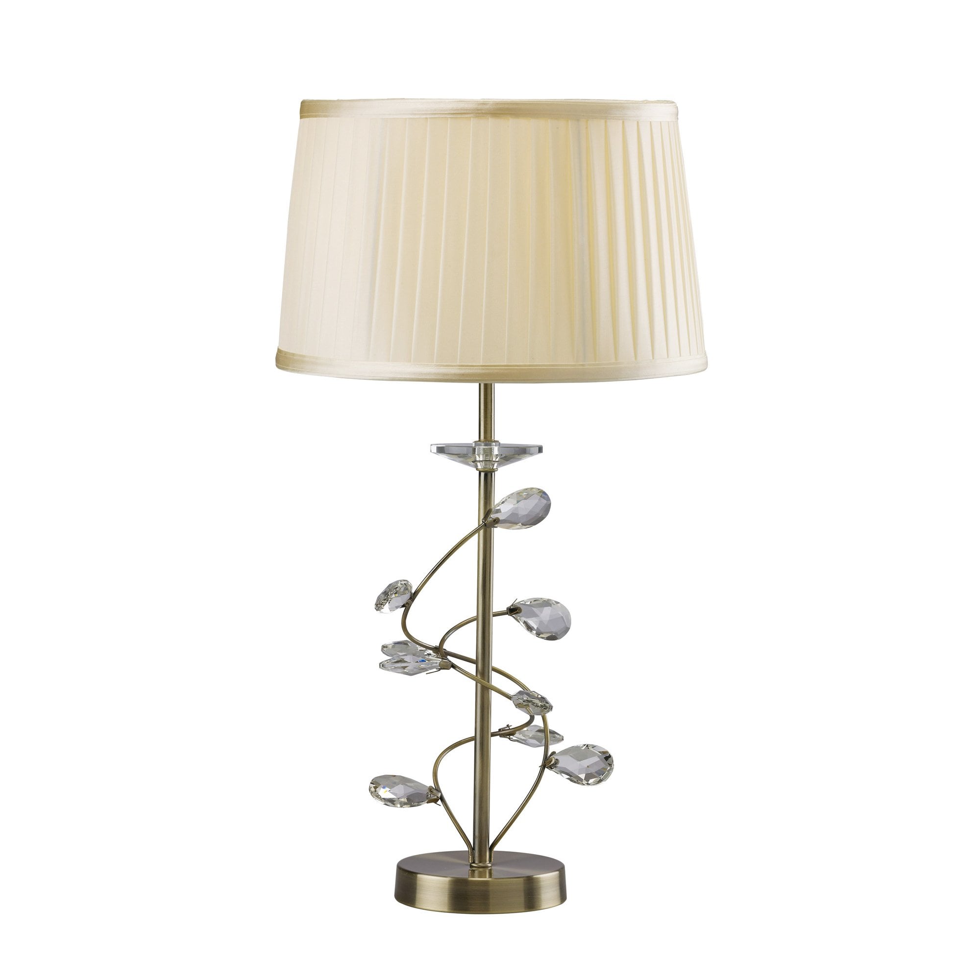 Willow Table Lamp With Cream Shade 1 Light Antique Brass/Crystal