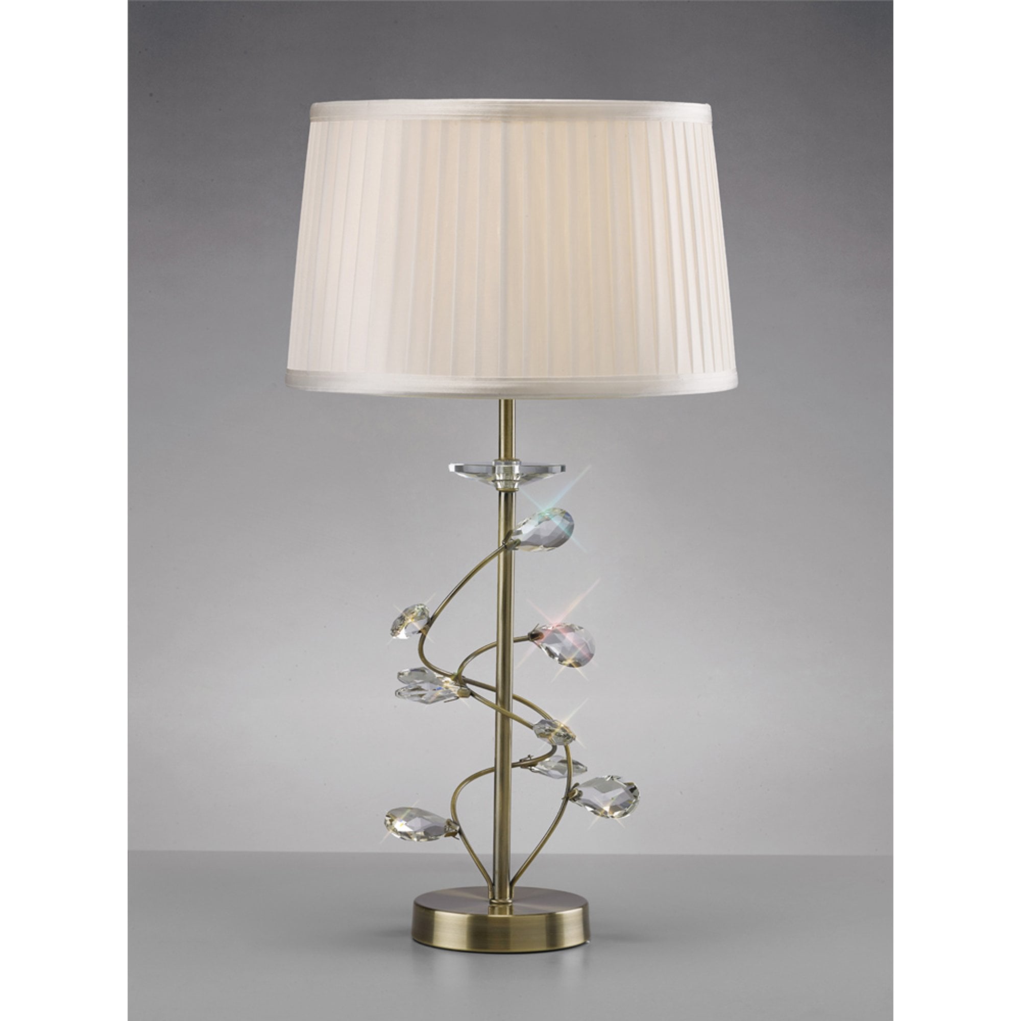 Willow Table Lamp With White Shade 1 Light Antique Brass/Crystal