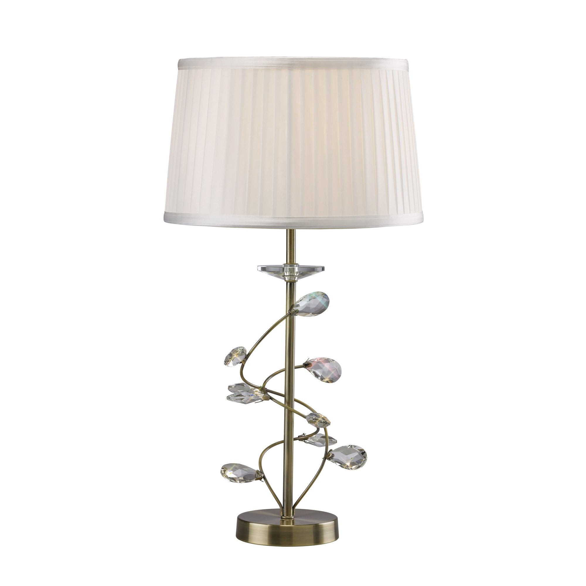 Willow Table Lamp With White Shade 1 Light Antique Brass/Crystal