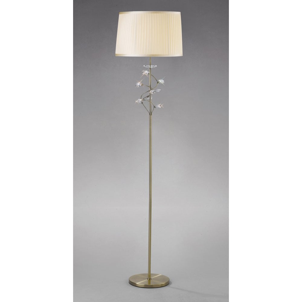 Willow Floor Lamp With Cream Shade 1 Light Antique Brass/Crystal