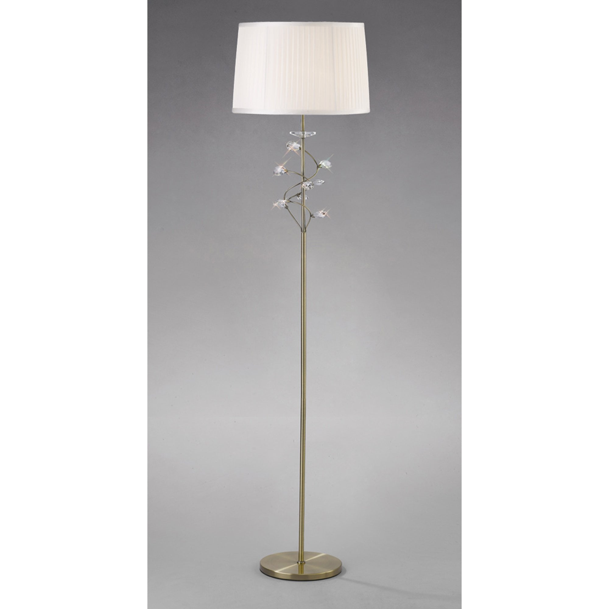 Willow Floor Lamp With White Shade 1 Light Antique Brass/Crystal