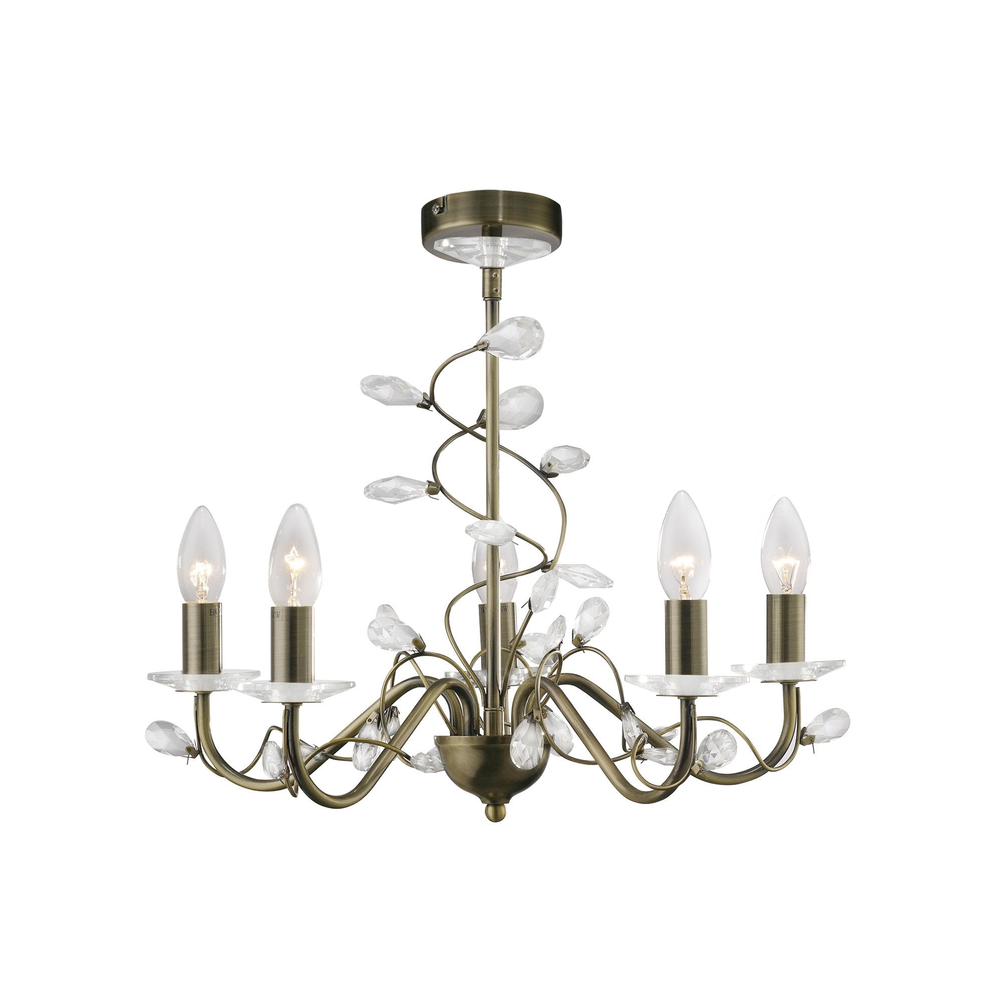 Willow Pendant Without Shade  5 Light Antique Brass/Crystal