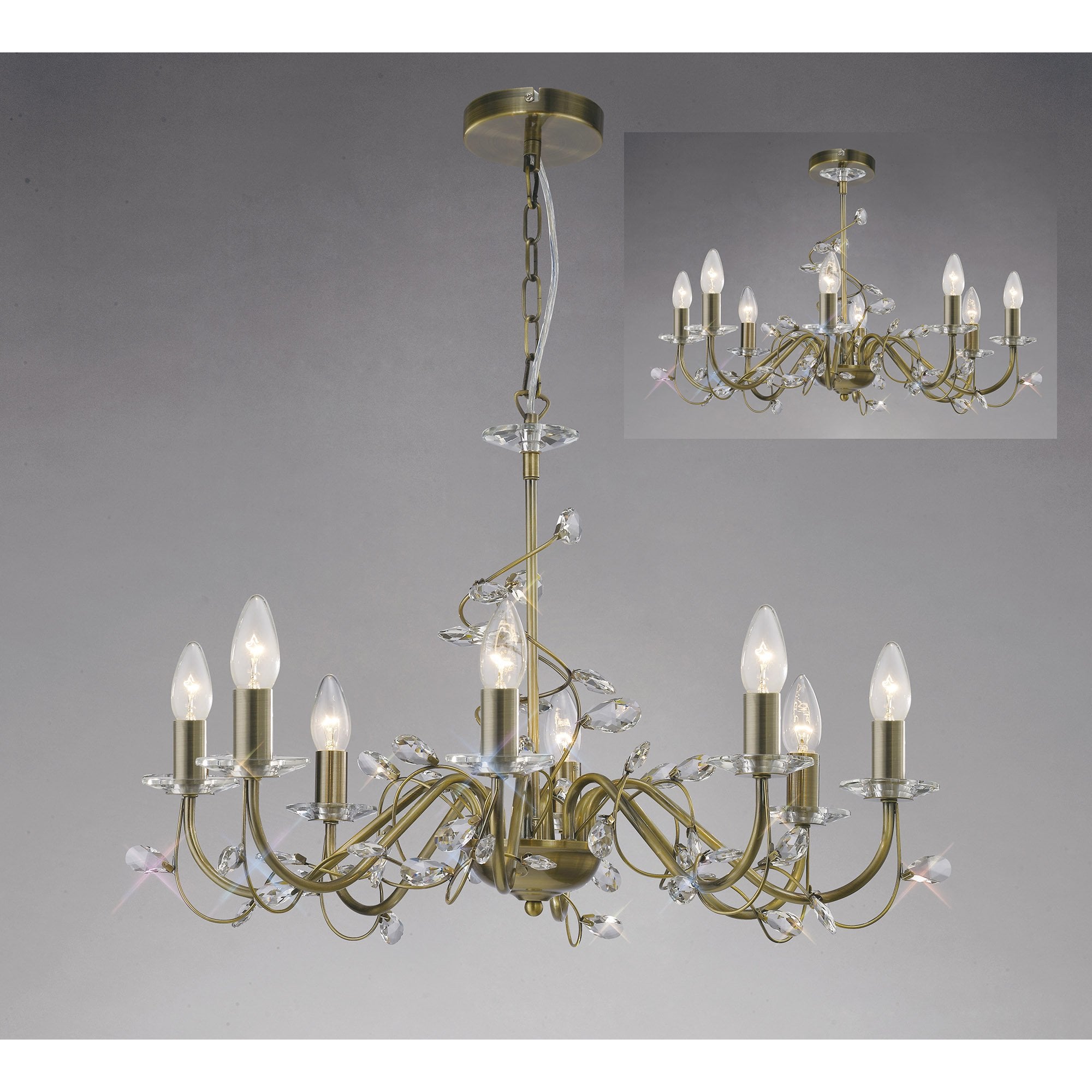 Willow Pendant Without Shade 8 Light Antique Brass/Crystal