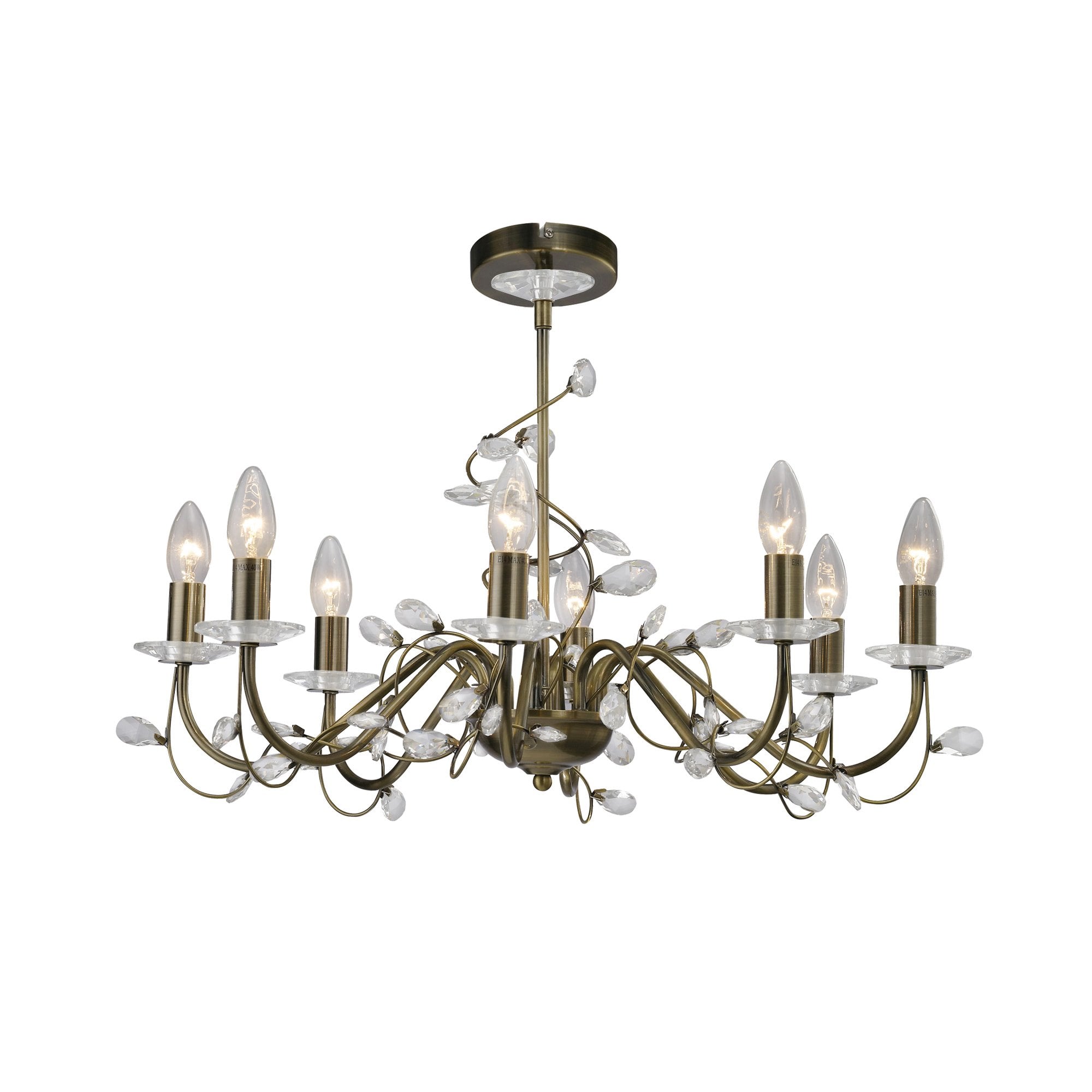 Willow Pendant Without Shade 8 Light Antique Brass/Crystal