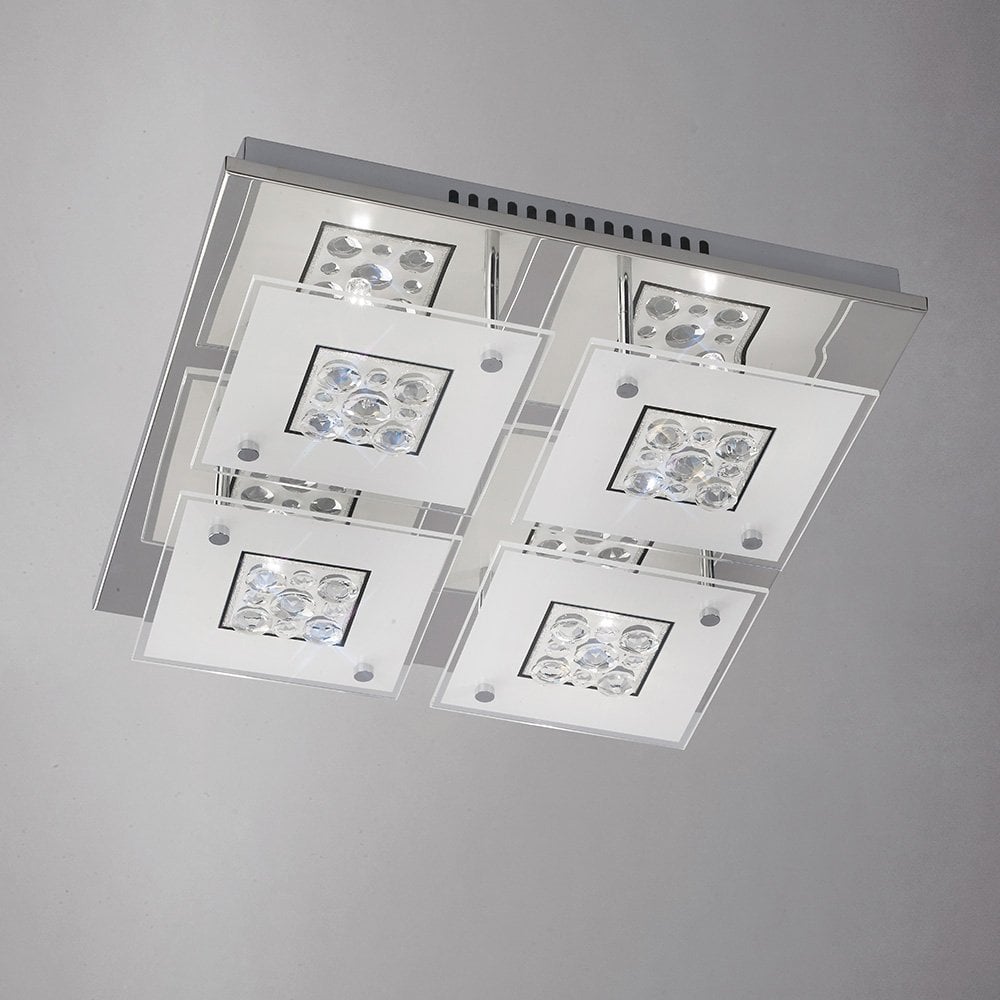 Cosmic Ceiling Square 4 Light Polished Chrome/Glass/Crystal