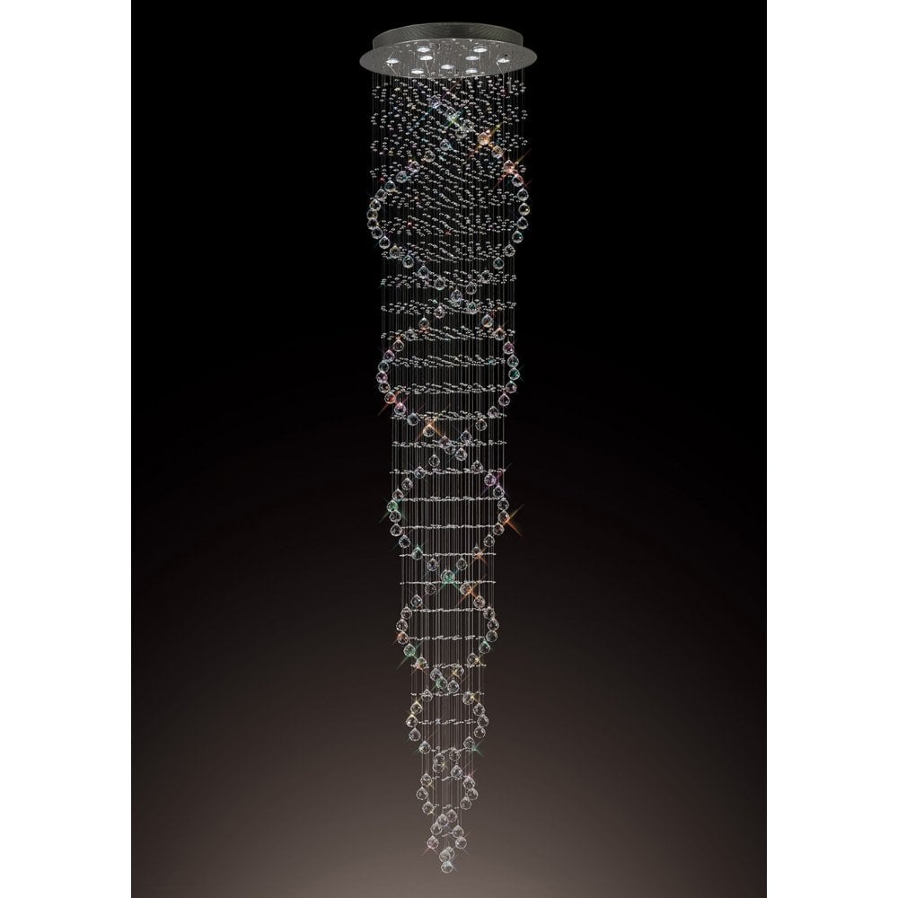 Colorado Pendant Tall Corkscrew 9 Light Polished Chrome / Crystal