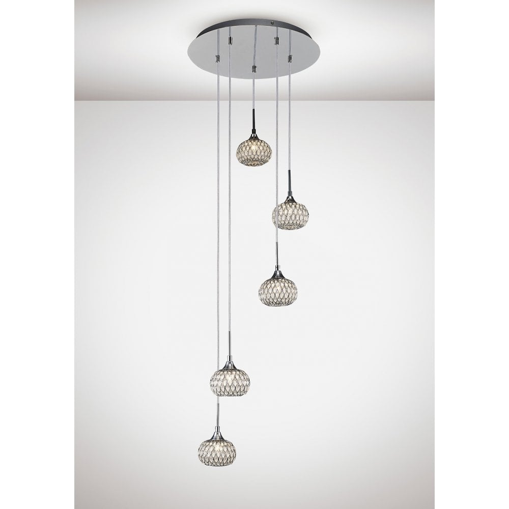 Chelsie Pendant 5 Light Round Polished Chrome/Clear Glass