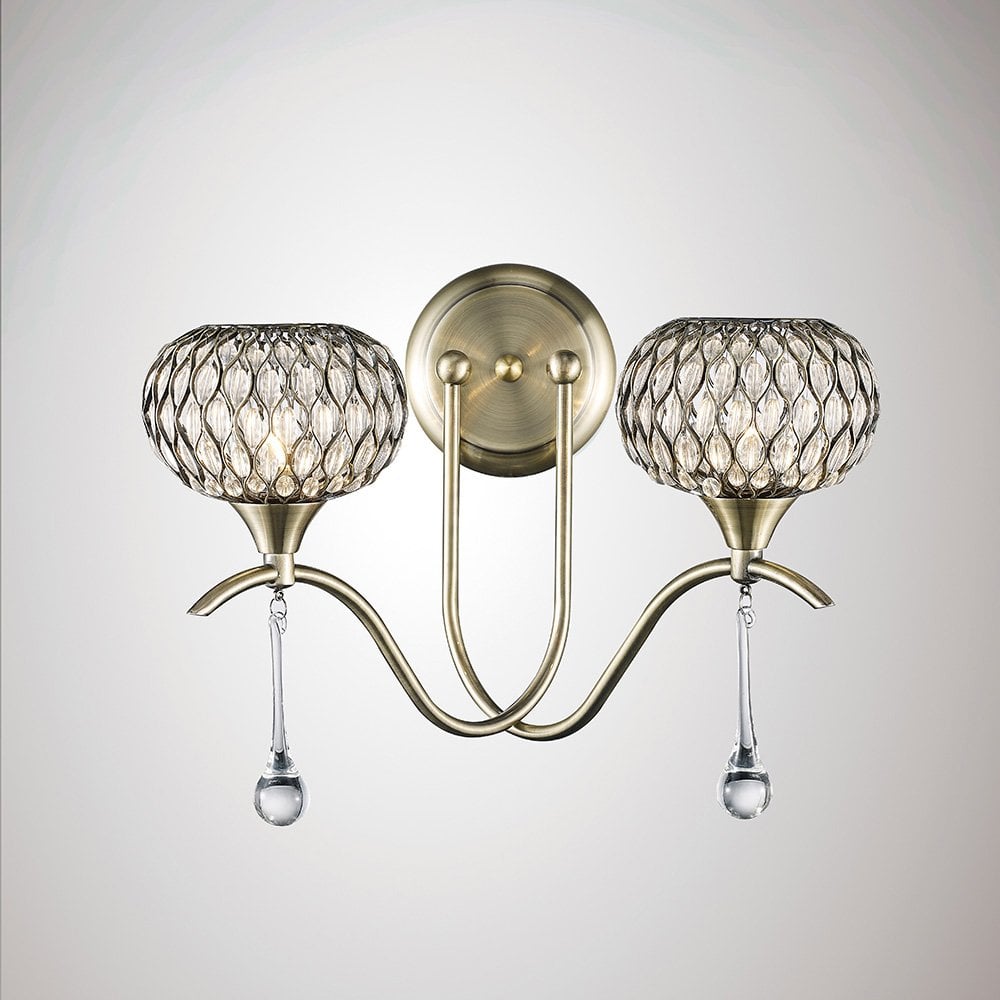 Chelsie Wall Lamp 2 Light Antique Brass/Clear Glass