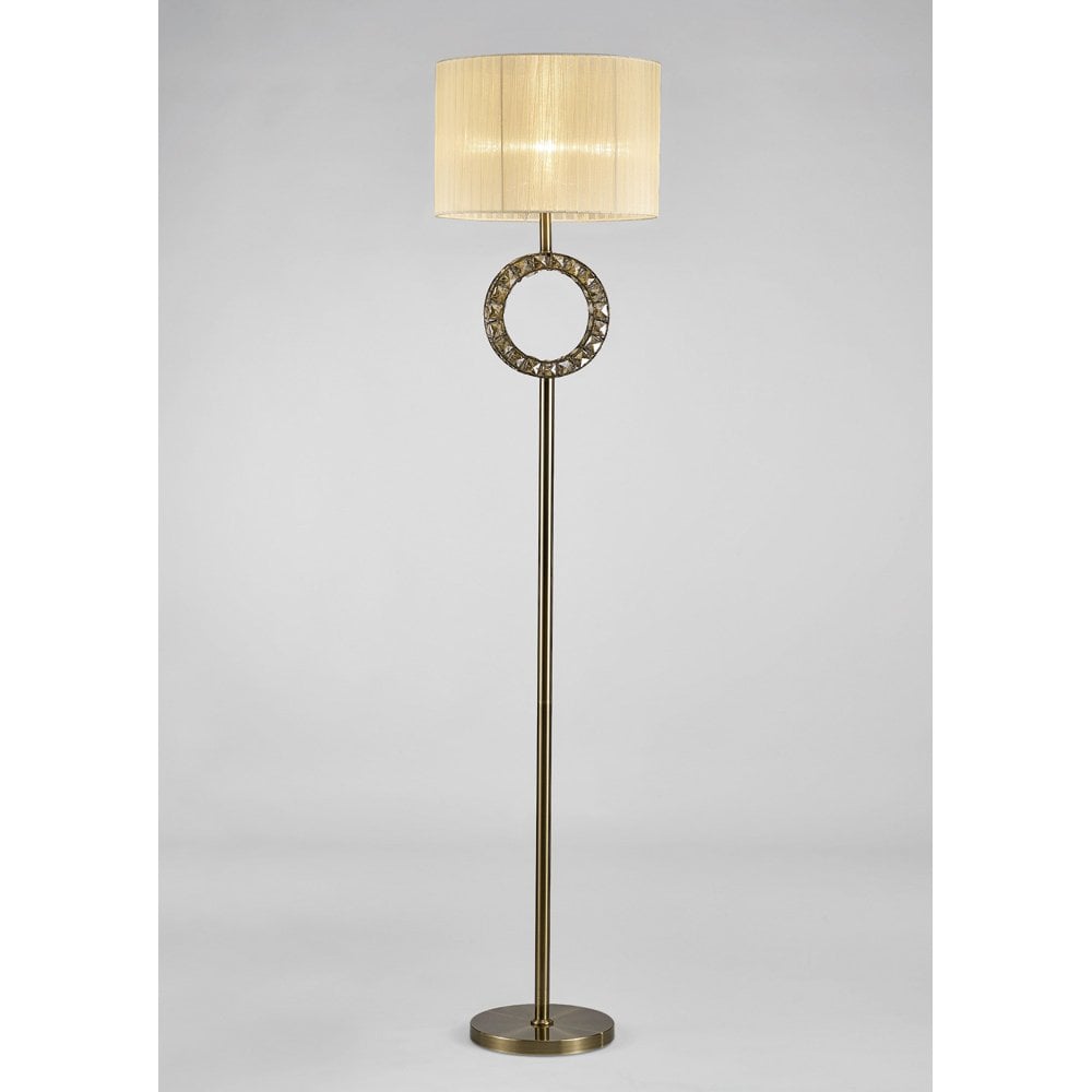 Florence Round Floor Lamp With Cream Shade 1 Light Antique Brass/Crystal