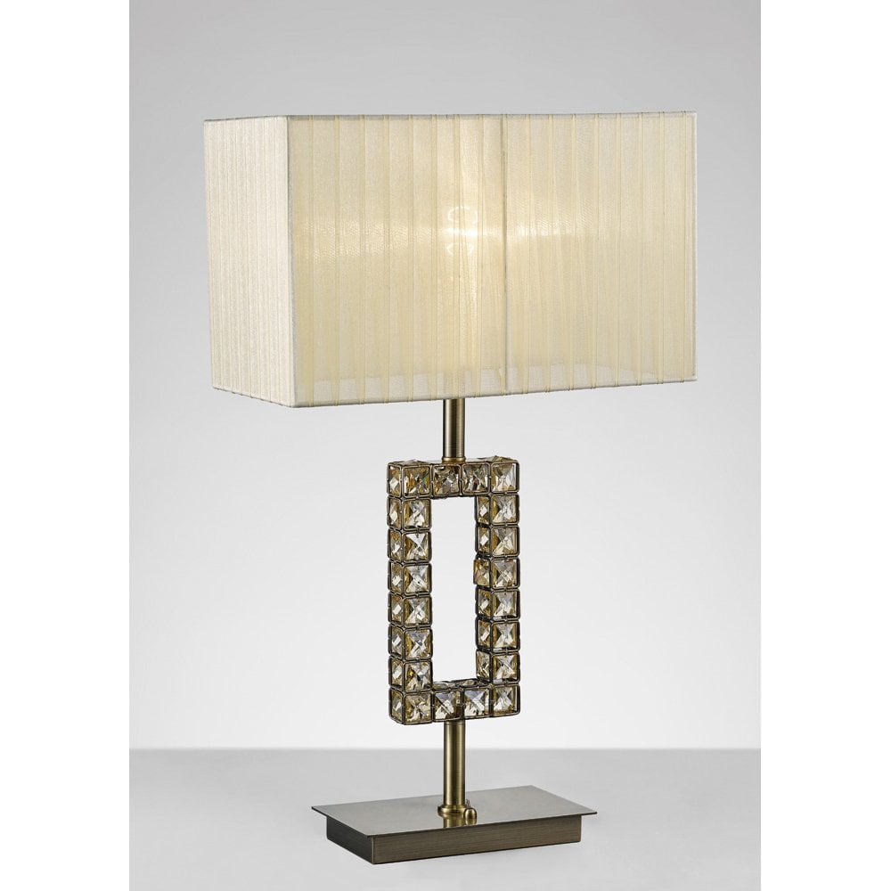 Florence Rectangle Table Lamp With Cream Shade 1 Light Antique Brass/Crystal