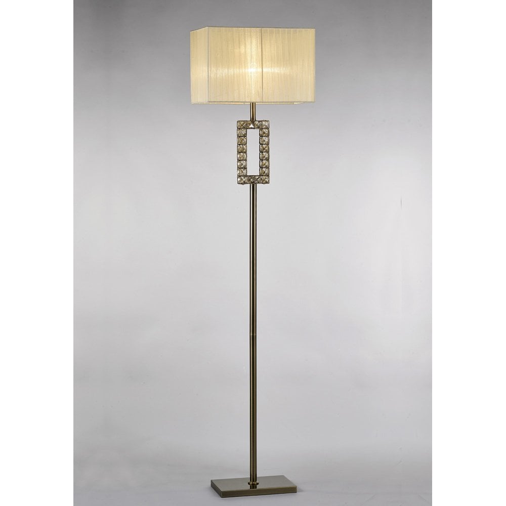 Florence Rectangle Floor Lamp With Cream Shade 1 Light Antique Brass/Crystal