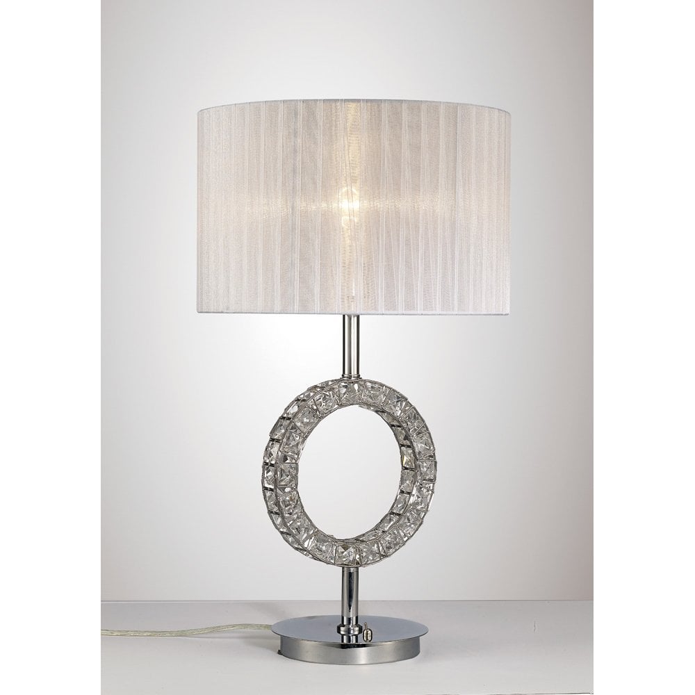 Florence Round Table Lamp With White Shade 1 Light Polished Chrome/Crystal