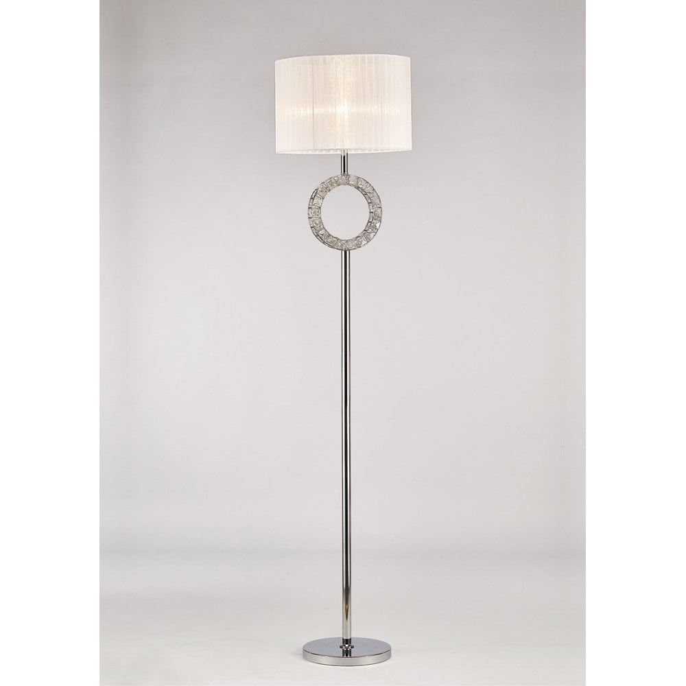 Florence Round Floor Lamp With White Shade 1 Light Polished Chrome/Crystal