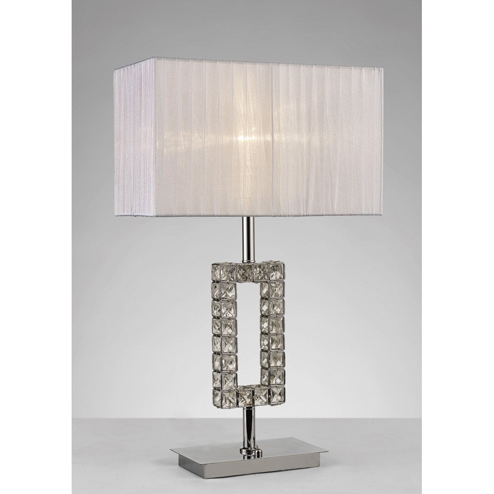 Florence Rectangle Table Lamp With White Shade 1 Light Polished Chrome/Crystal