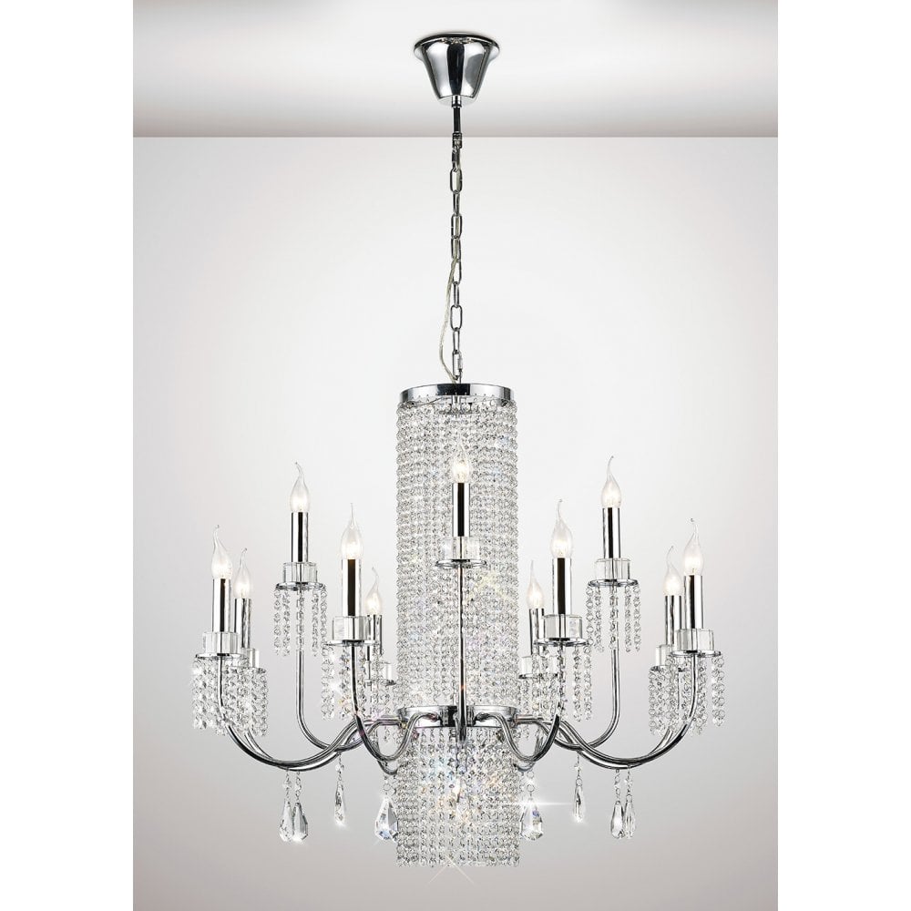 Emily Pendant 8+4 Light Polished Chrome/Crystal