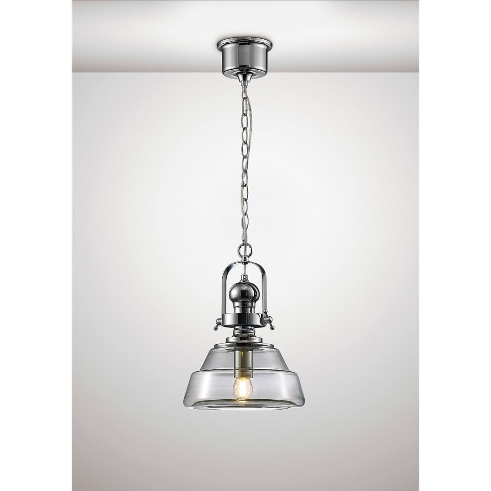 Reyna Single Small Pendant 1 Light E27 Polished Chrome/Clear Glass