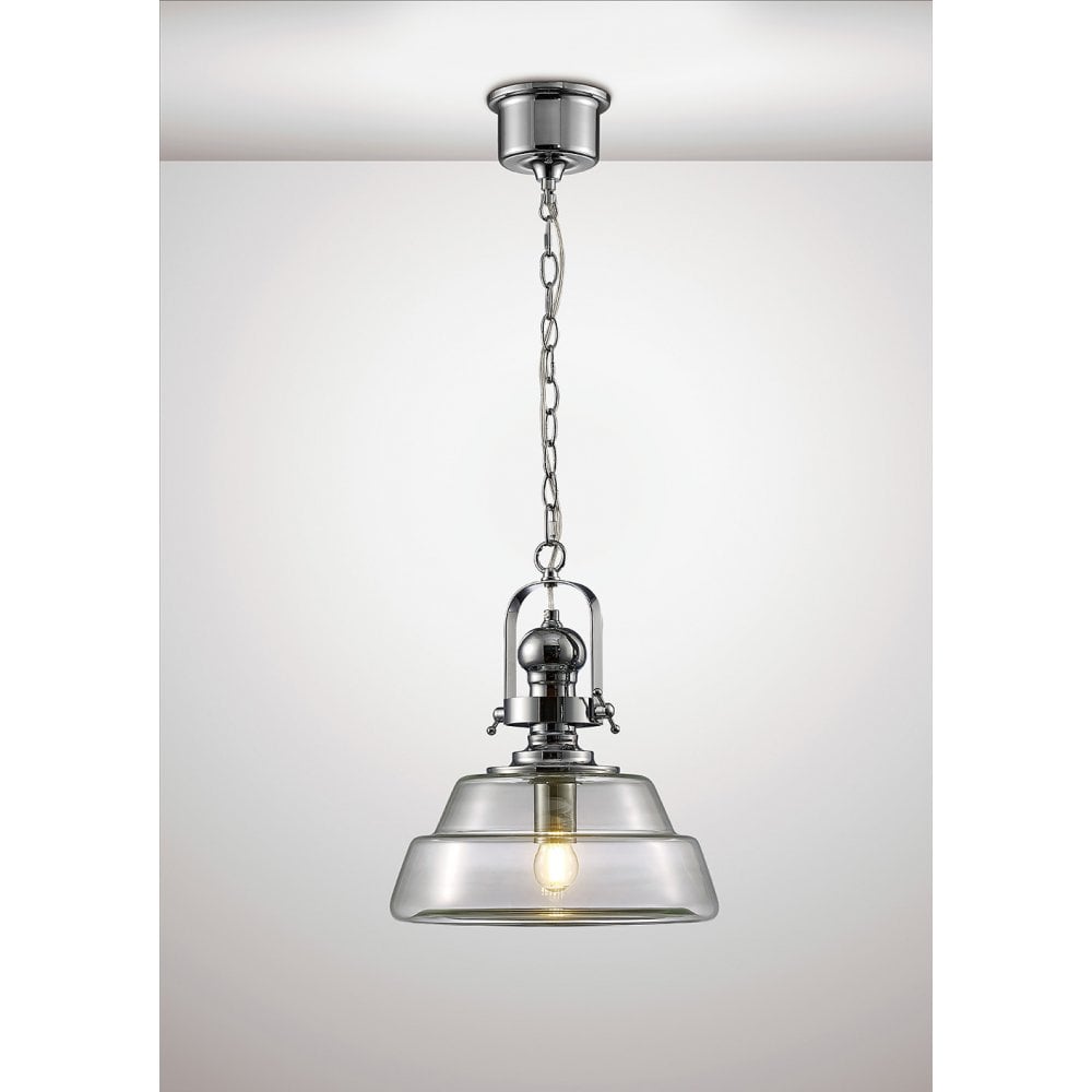 Reyna Single Medium Pendant 1 Light E27 Polished Chrome / Clear Glass