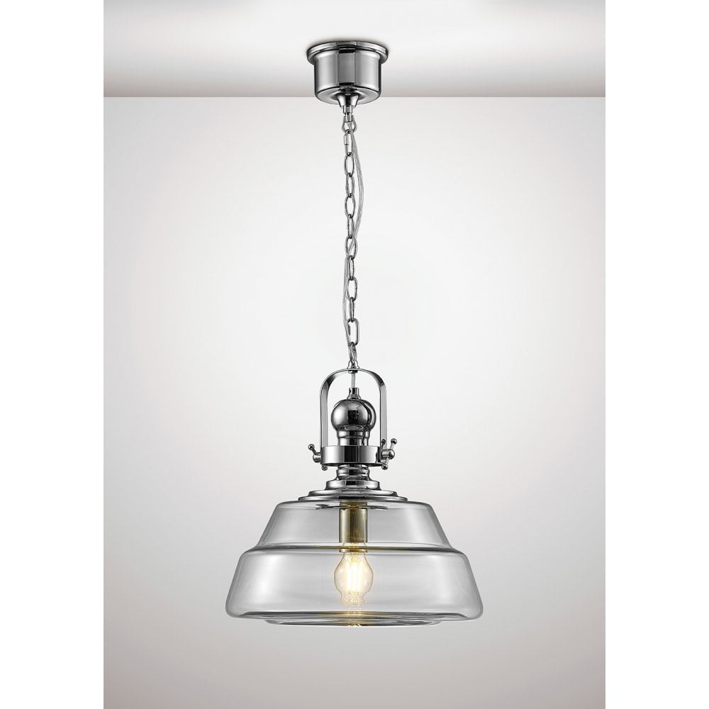 Reyna Single Large Pendant 1 Light E27 Polished Chrome / Clear Glass