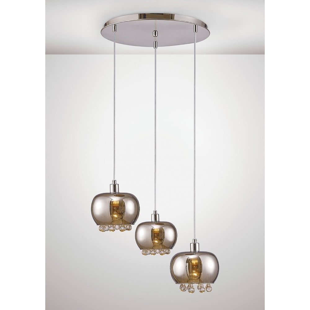 Pandora Pendant 3 Light E14 Round Mirrored Glass/Polished Chrome/Clear Glass