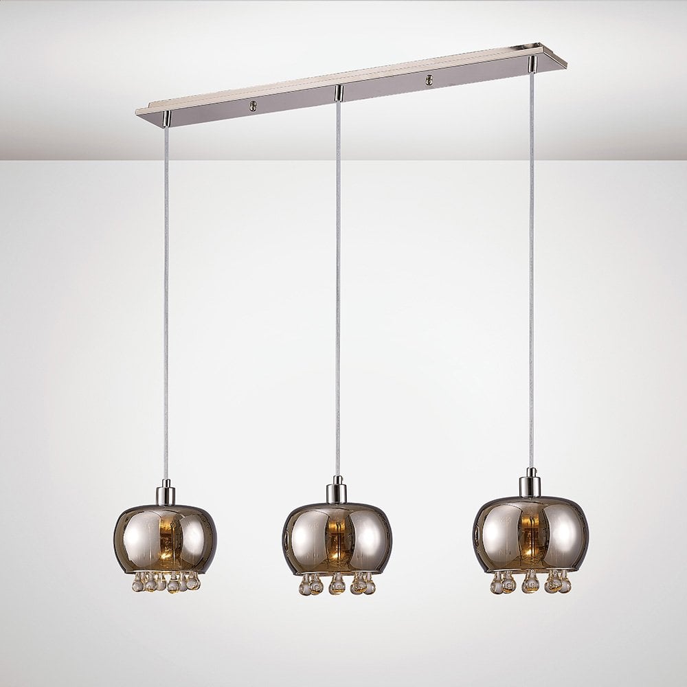 Pandora Pendant 3 Light E14 Linear Mirrored Glass/Polished Chrome/Clear Glass