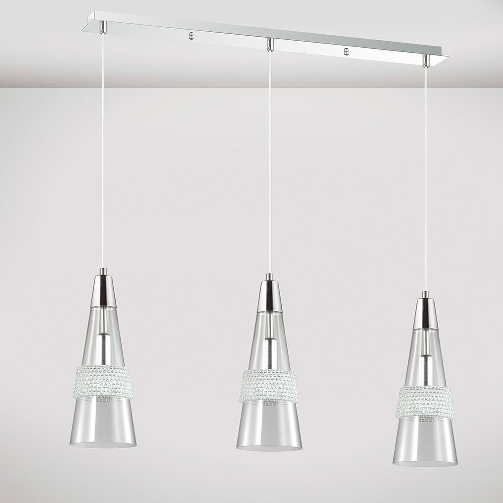 Emilia Pendant 3 Light E14 Linear Polished Chrome/Crystal