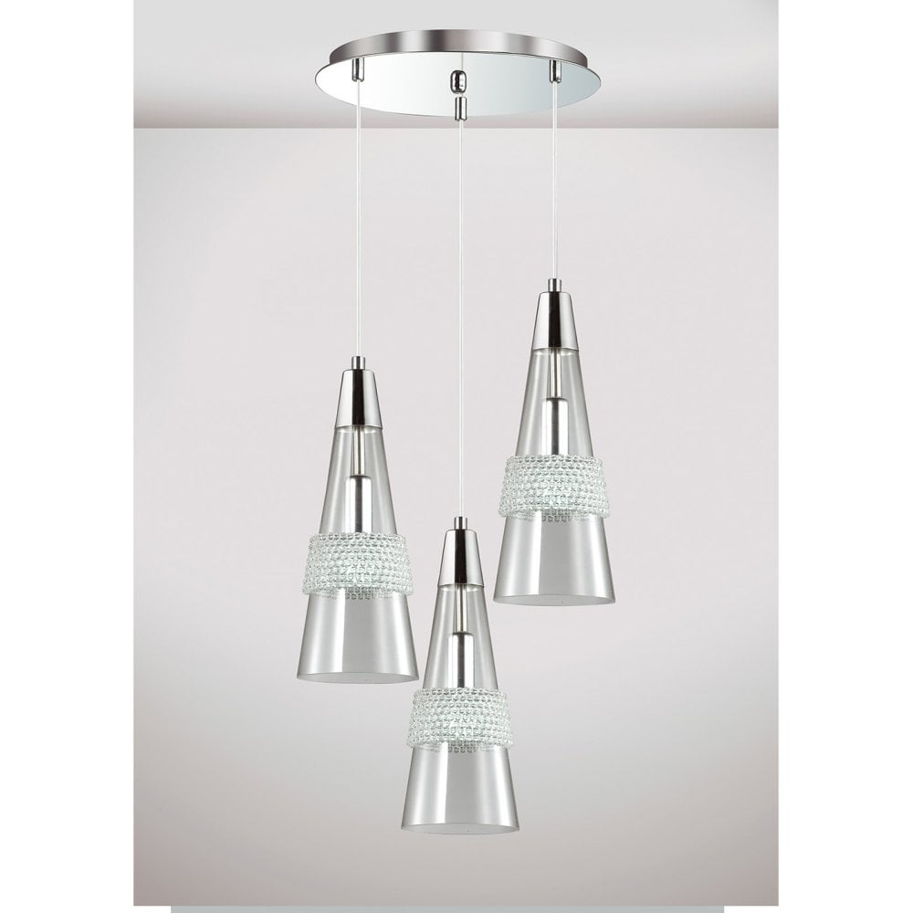 Emilia Pendant 3 Light E14 Round Polished Chrome/Crystal