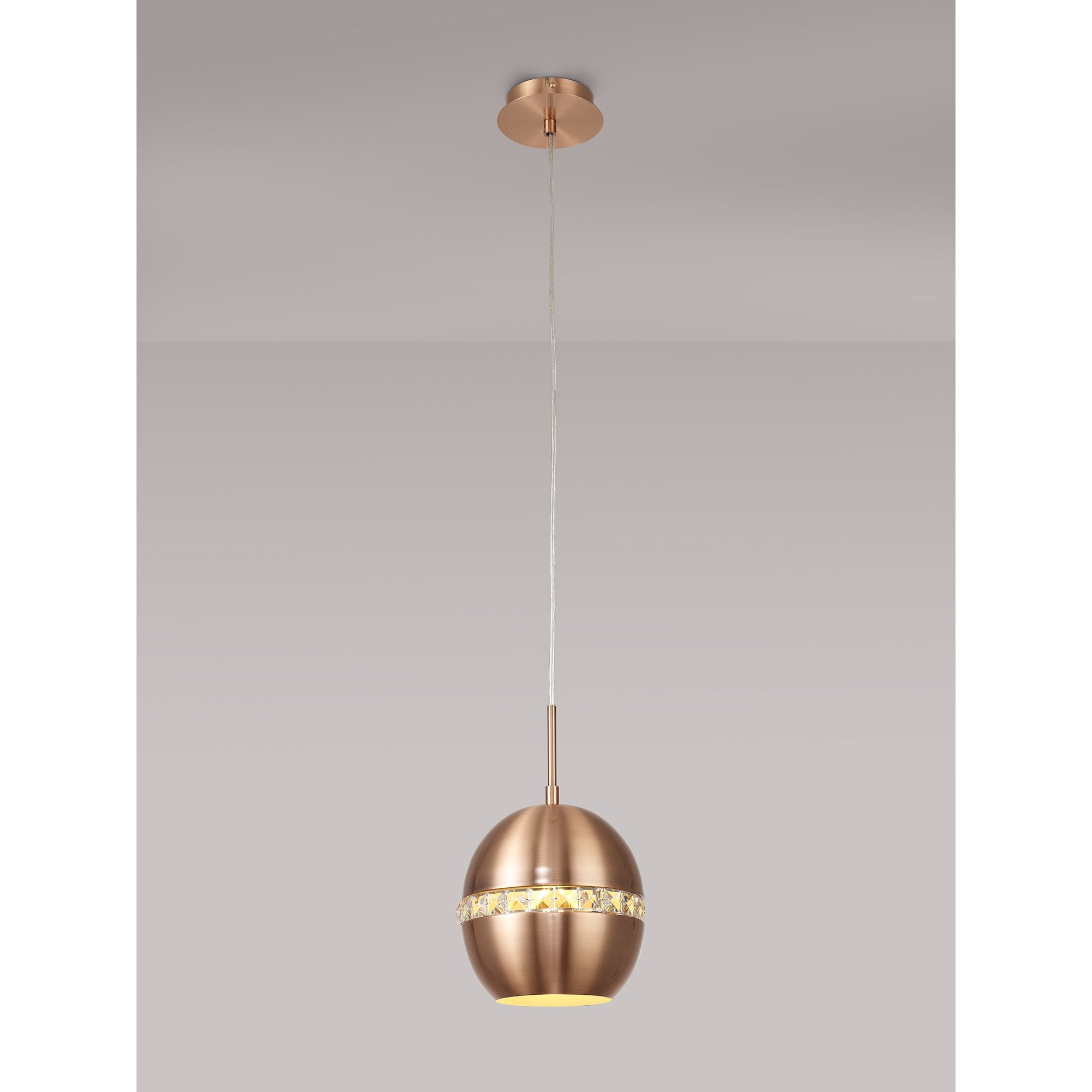 Andrea Single Pendant 1 Light E27 Satin Copper / Crystal