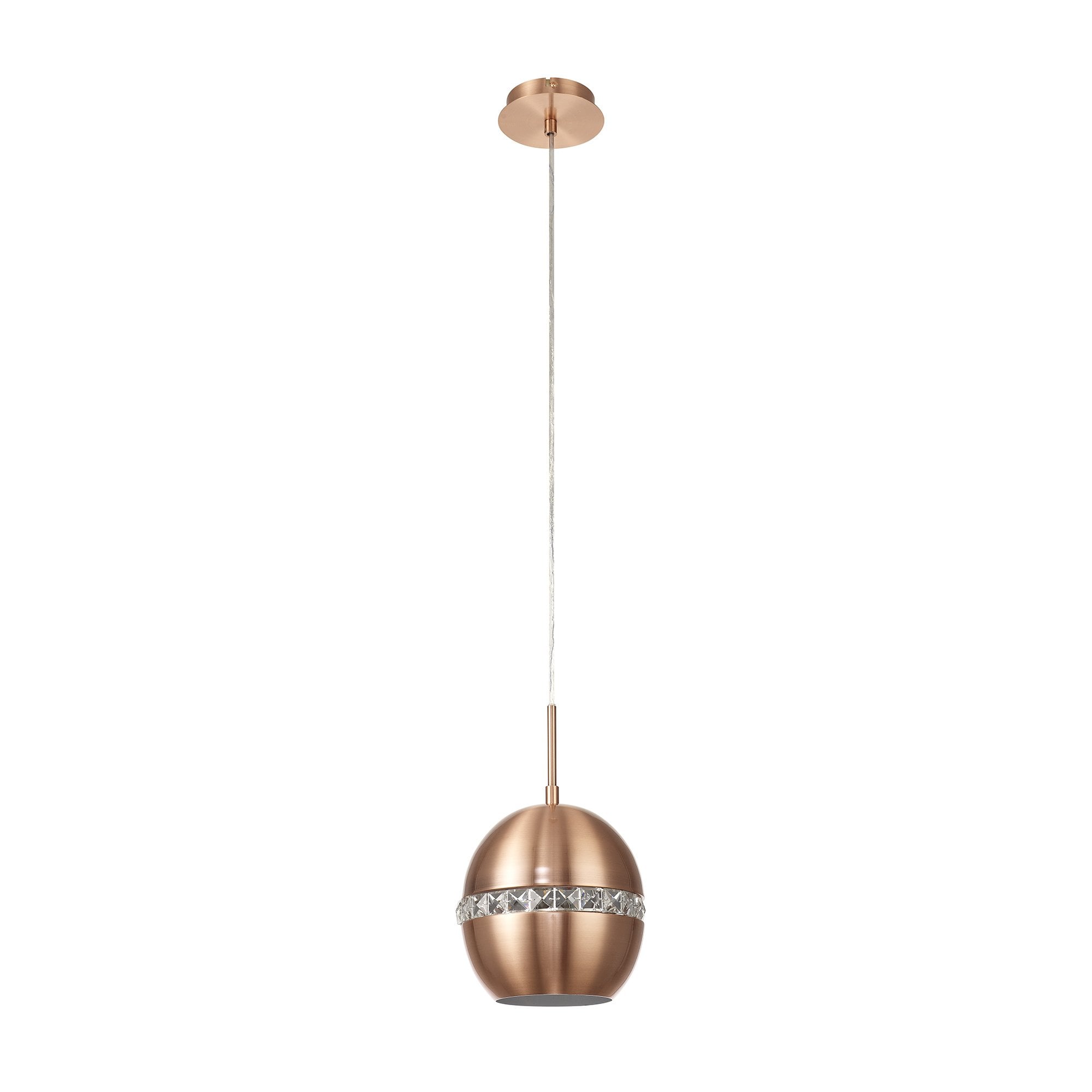 Andrea Single Pendant 1 Light E27 Satin Copper / Crystal