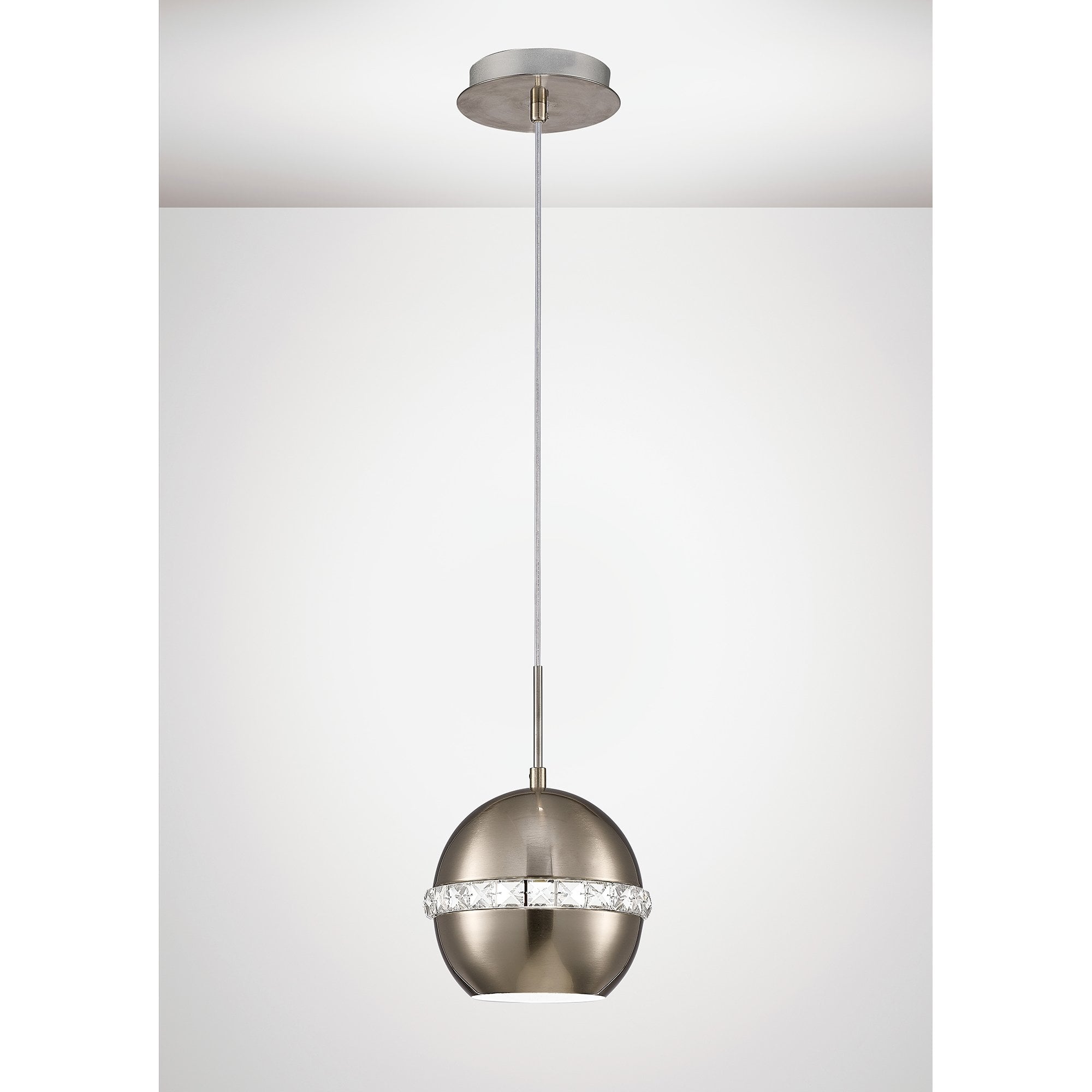 Andrea Single Pendant 1 Light E27 Satin Nickel / Crystal