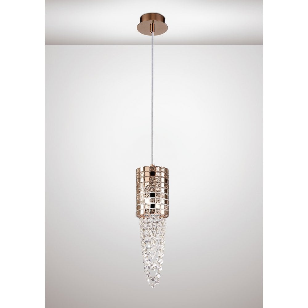 Camden Single Pendant 1 Light G9 Rose Gold/Mosaic Glass/Crystal