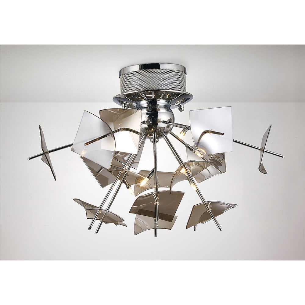 Meridan Ceiling 6 Light G4 Polished Chrome/Smoke Glass