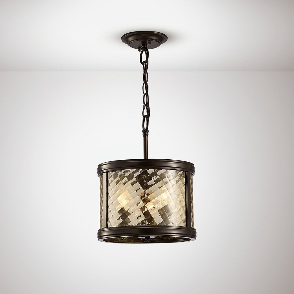 Asia Pendant/Semi Ceiling Convertible 3 Light E14 Oiled Bronze/Clear Glass