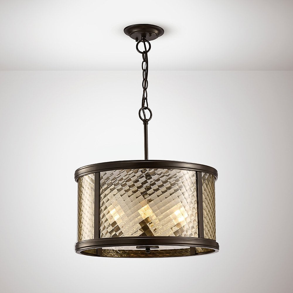 Asia Pendant 4 Light E14 Oiled Bronze/Clear Glass