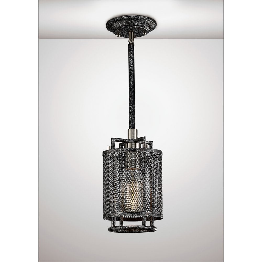 Parker Pendant 1 Light E27 Weathered Zinc/Brushed Nickel