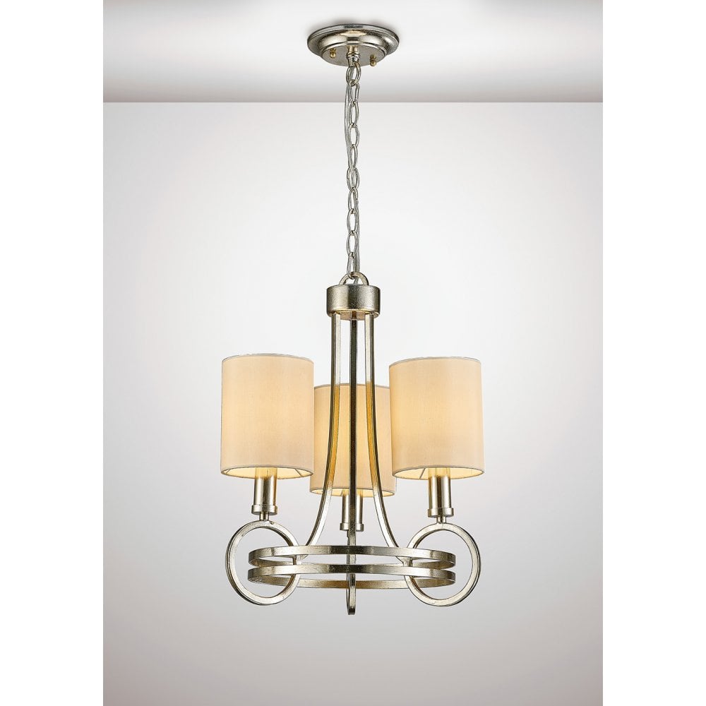 Isabella Pendant With Beige Shade 3 Light E14 Antique Silver/Teak Plated