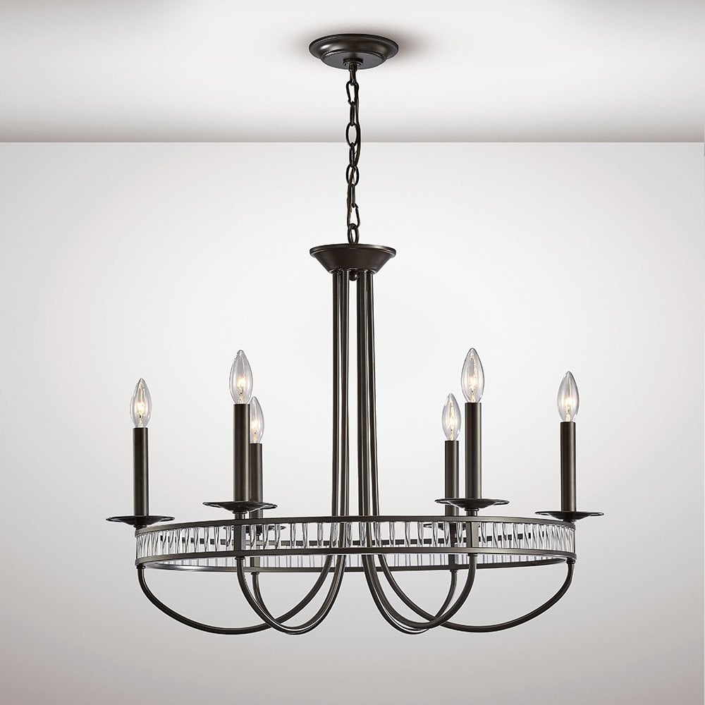 Saskia Round Pendant 6 Light E14 Aged Bronze/Crystal