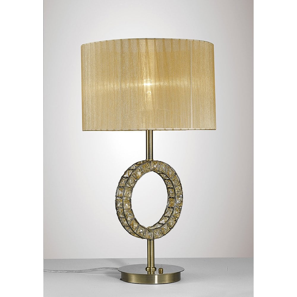 Florence Round Table Lamp With Soft Bronze Shade 1 Light Antique Brass/Crystal