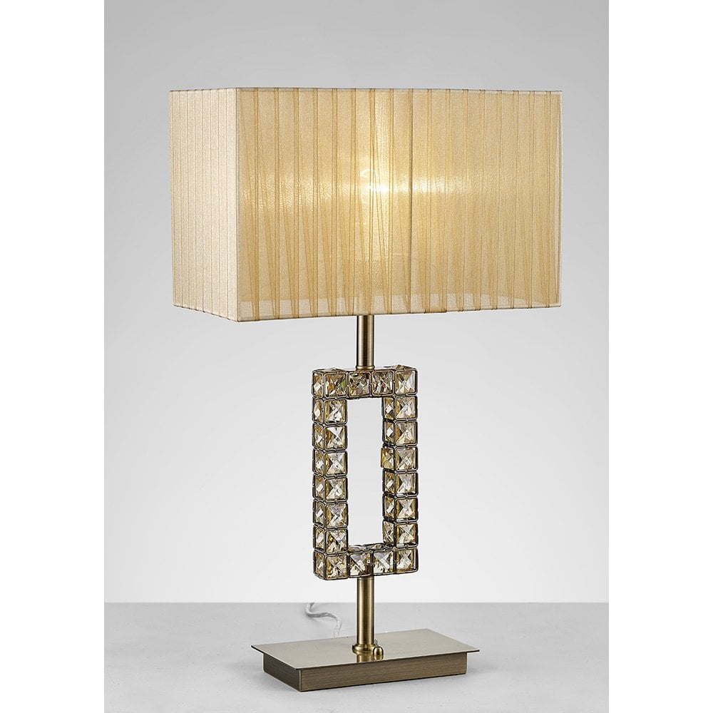 Florence Rectangle Table Lamp With Soft Bronze Shade 1 Light Antique Brass/Crystal