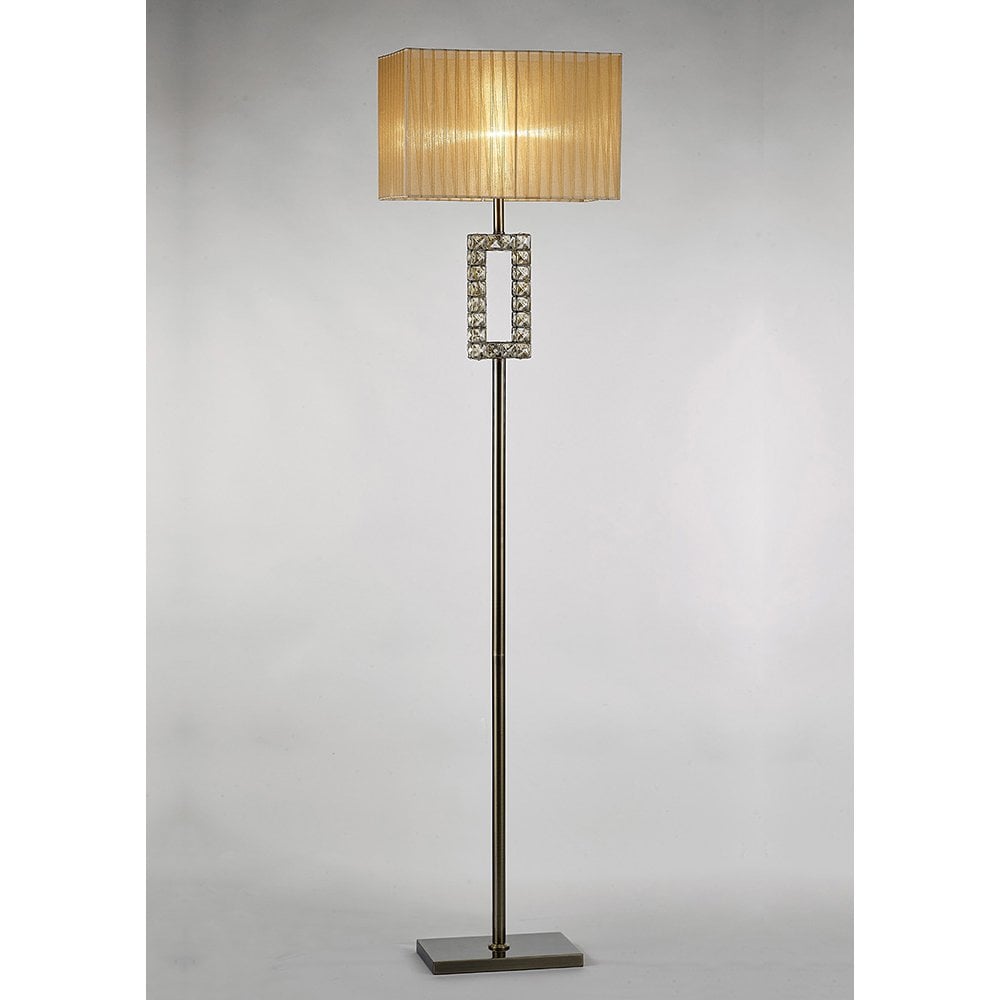 Florence Rectangle Floor Lamp With Soft Bronze Shade 1 Light Antique Brass/Crystal