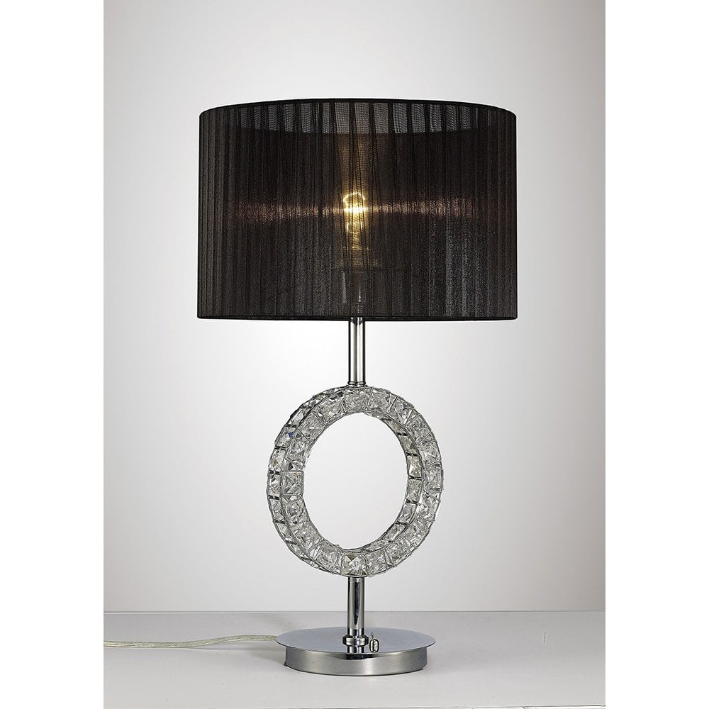 Florence Round Table Lamp With Black Shade 1 Light Polished Chrome/Crystal