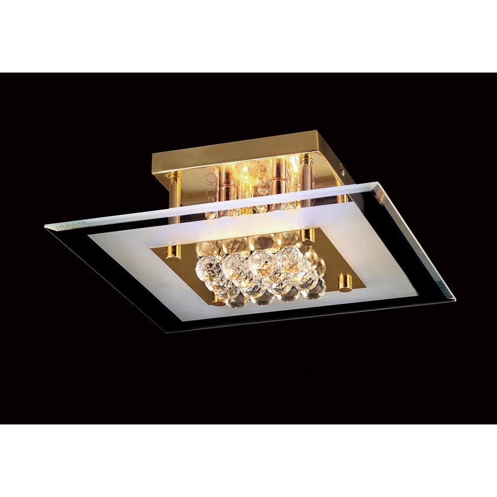 Delmar Flush Square 4 Light French Gold/Glass/Crystal