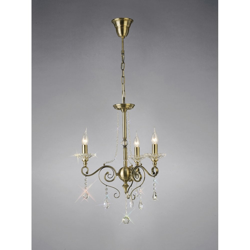 Libra Pendant 3 Light Antique Brass/Crystal