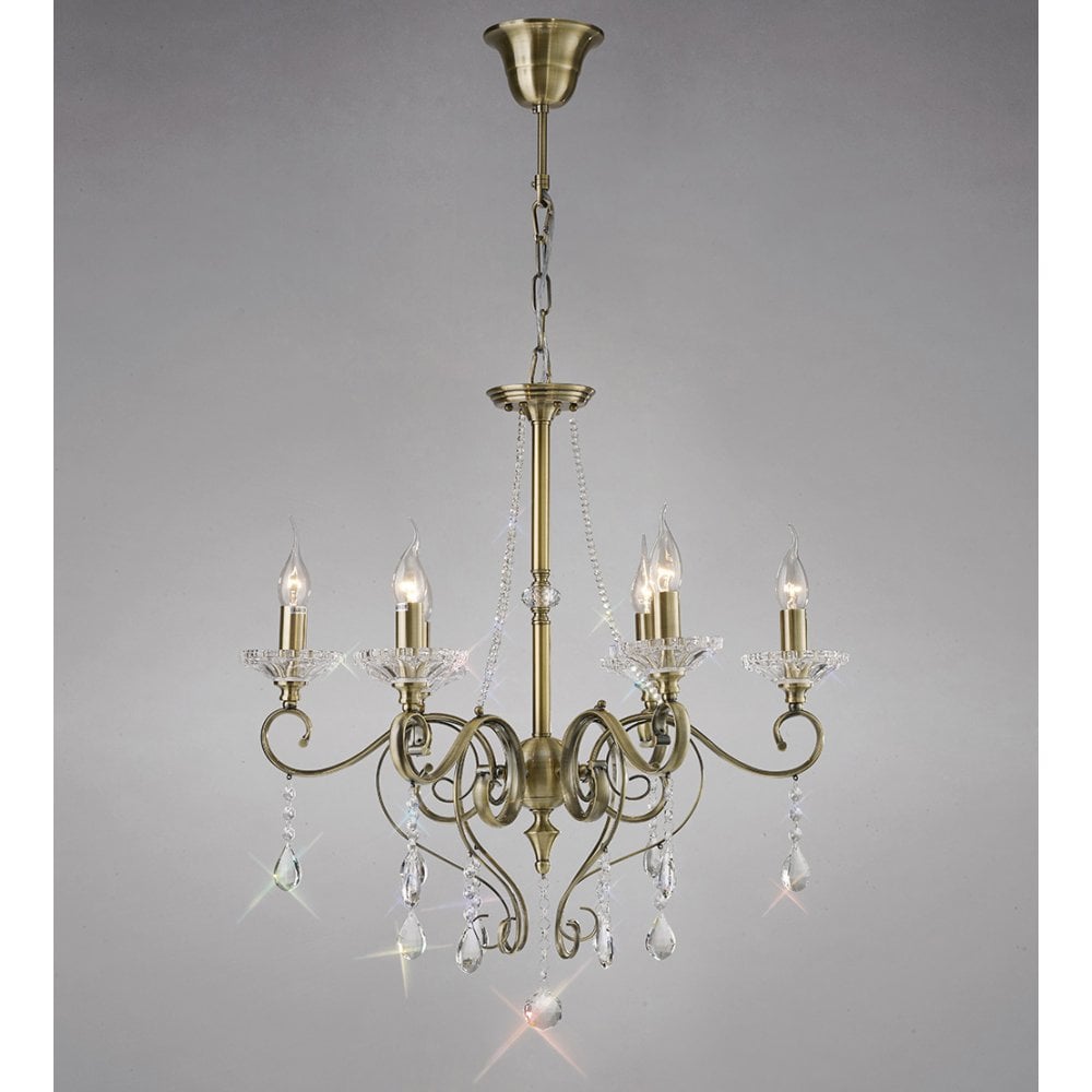 Libra Pendant 6 Light Antique Brass/Crystal