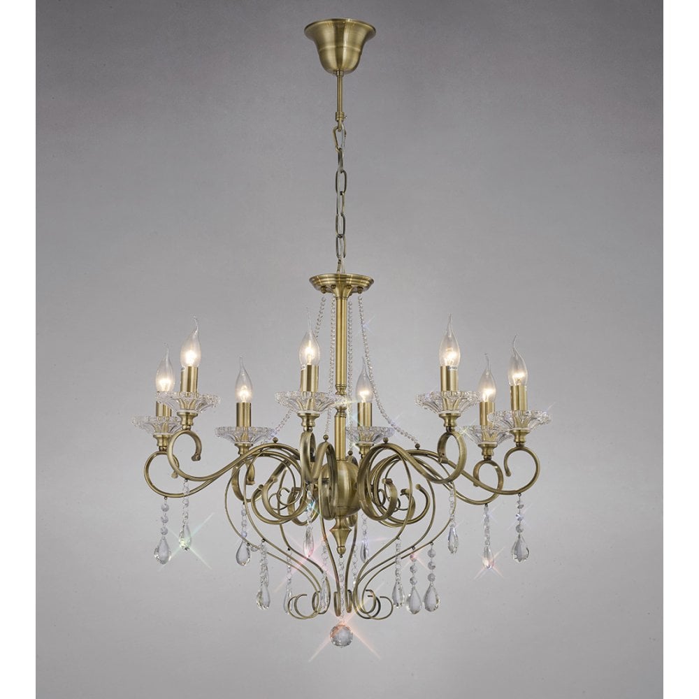 Libra Pendant 8 Light Antique Brass/Crystal